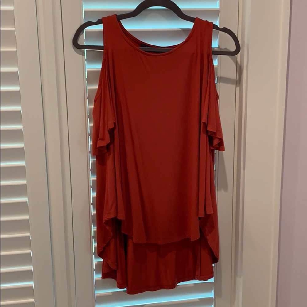Cold shoulder burnt orange shirt